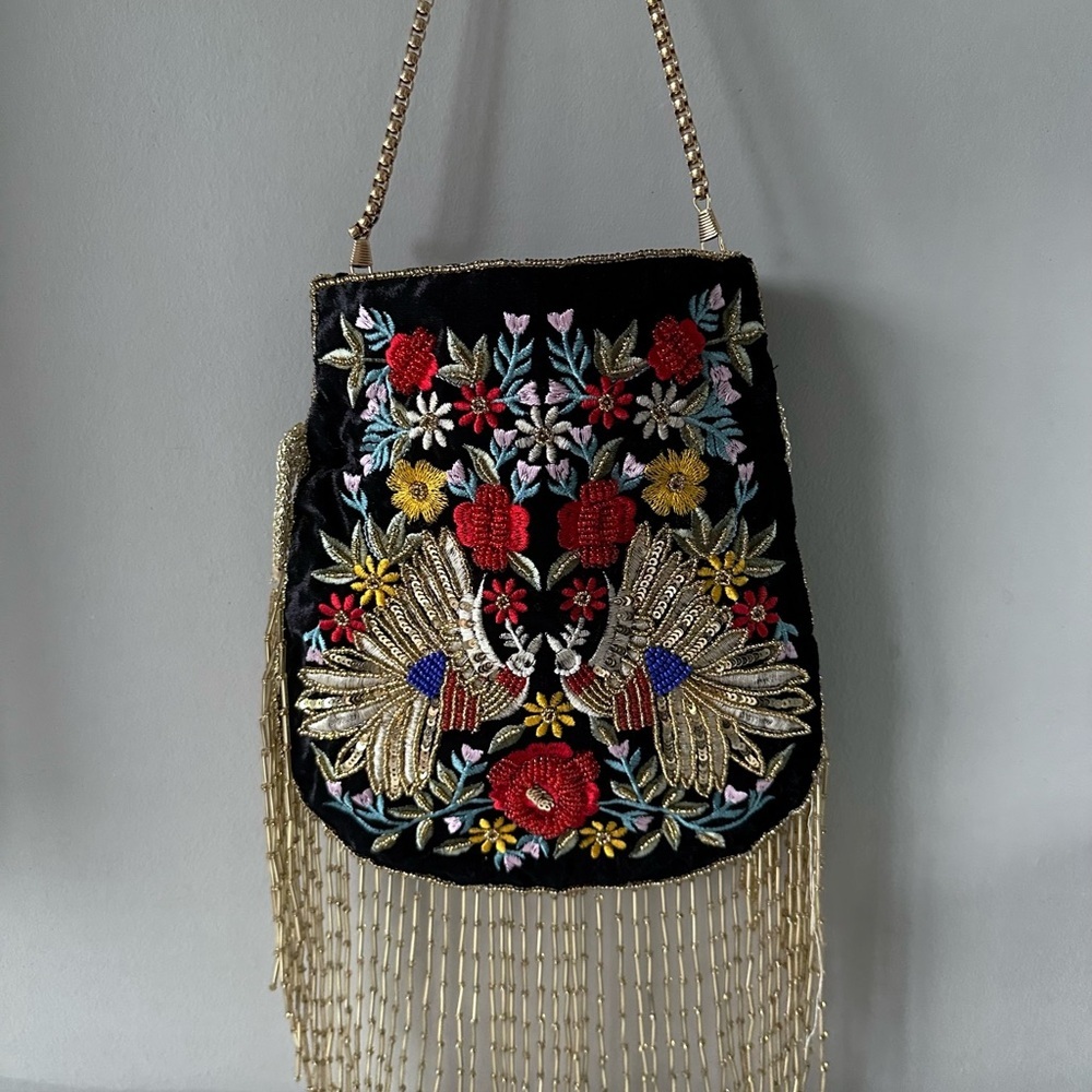 NEW Never Used Ramla Mumbai Black Velvet Multi-Colored Embroidered Beaded Bag - Picture 9 of 9